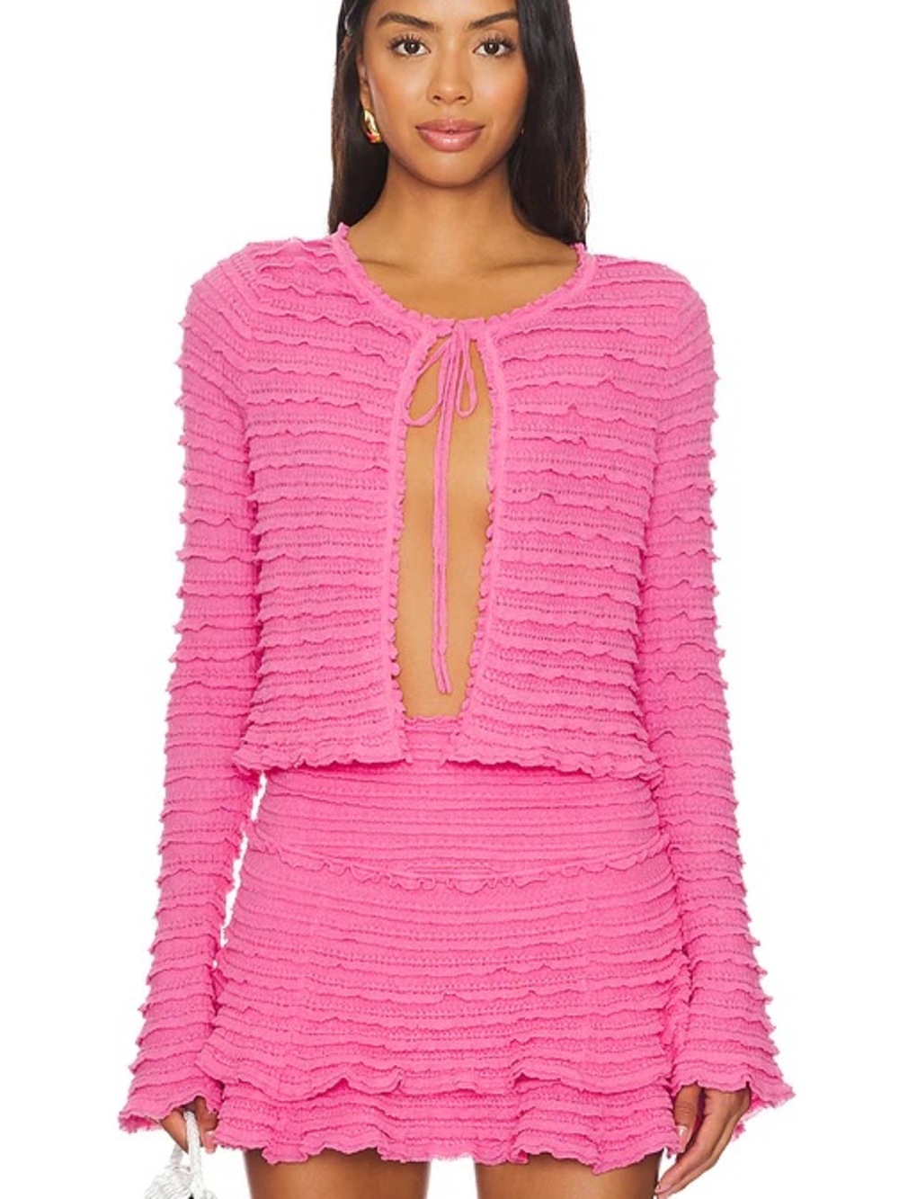 LoveShackFancy Celosia Tiered Ruffle Pink Cardigan size Small